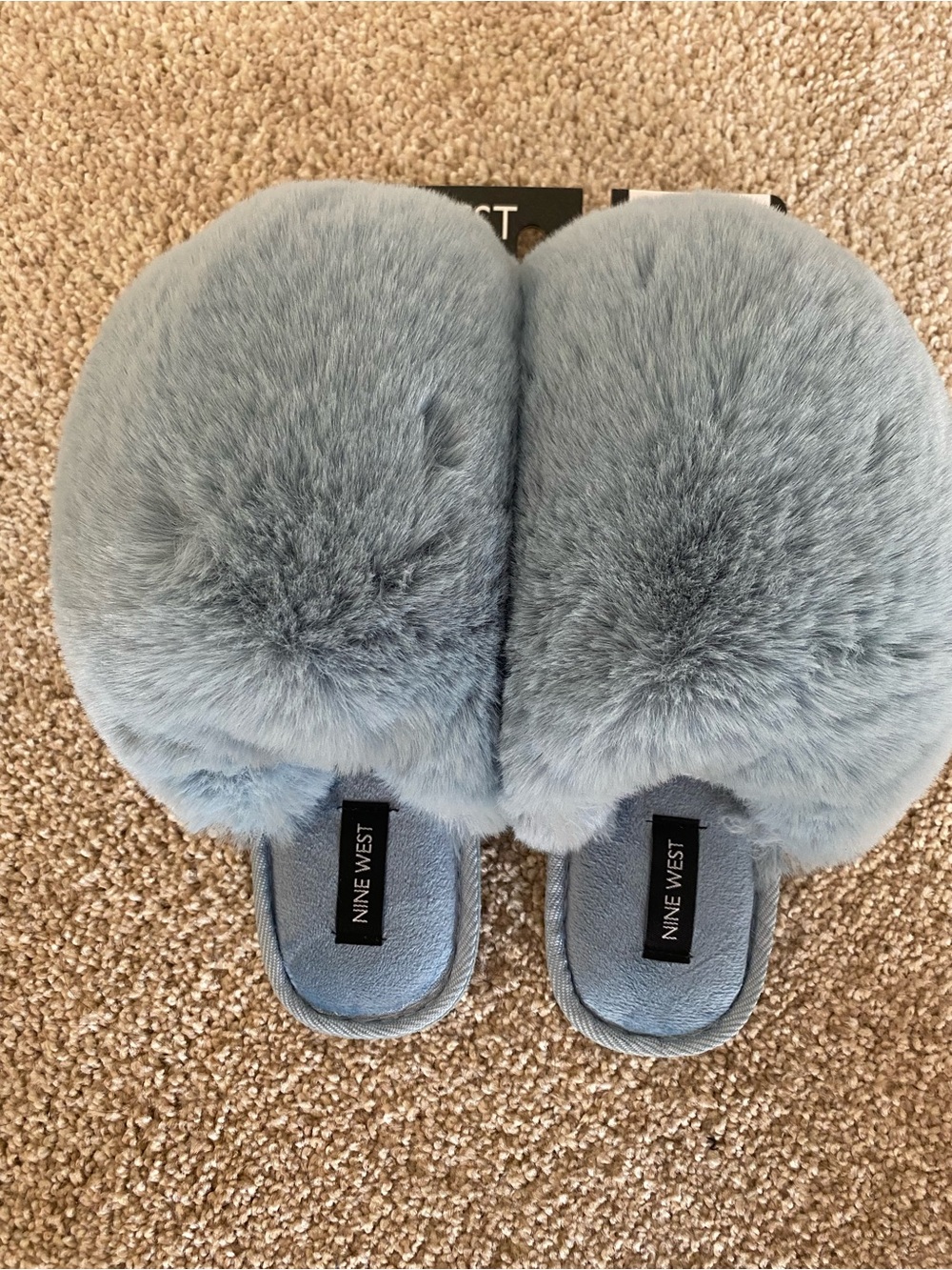 Nine West Light Blue Faux Fur Slide Slippers